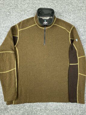 Kühl Quarter Zip Fleece Pullover Mens XL Olive Brown Color Block